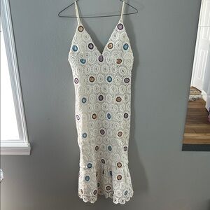 White Sheath Dress with Spaghetti Straps and V-Neck for Cocktail